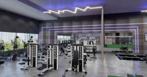 gym design for strength and free weight training area at boutique studio gym